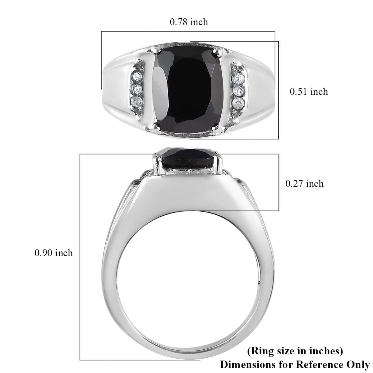 Thai Black Spinel and Natural White Zircon Men's Ring in Stainless Steel (Size 12.0) 5.40 ctw image number 5