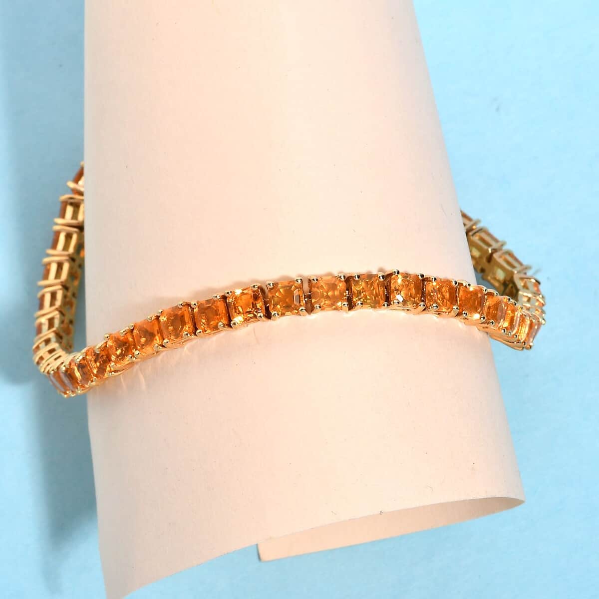 Asscher Cut Salamanca Fire Opal Tennis Bracelet in Vermeil Yellow Gold Over Sterling Silver (8.00 In) 12.70 Grams 9.65 ctw image number 1