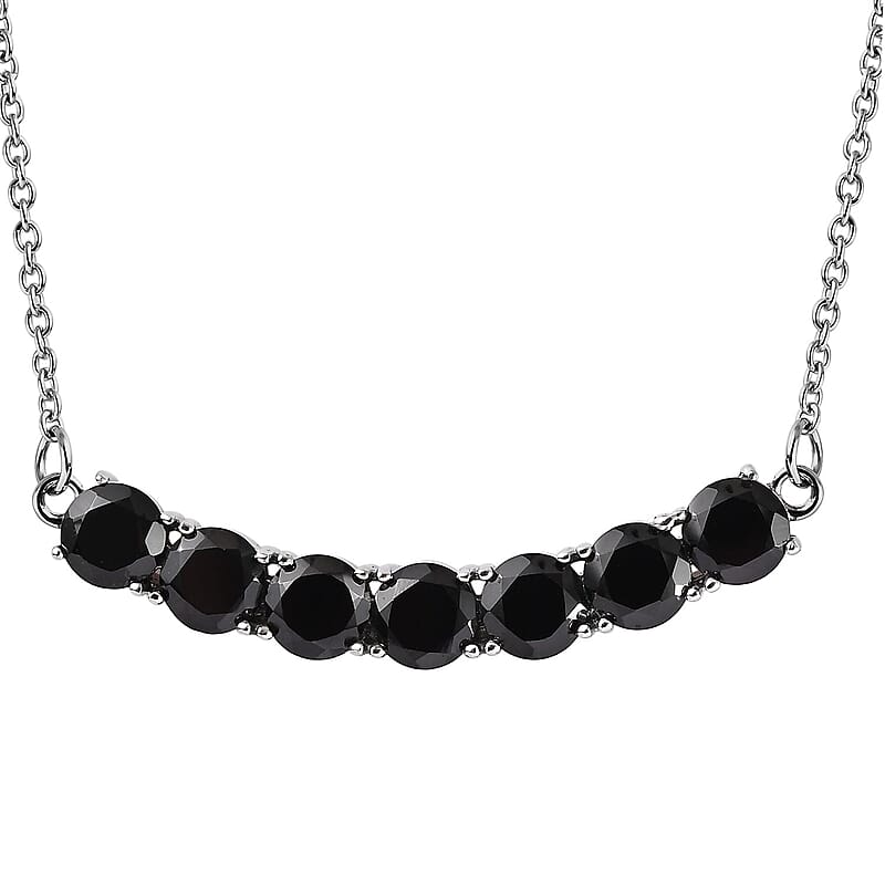 Thai Black Spinel Necklace 18 Inches in Stainless Steel 7.75 ctw