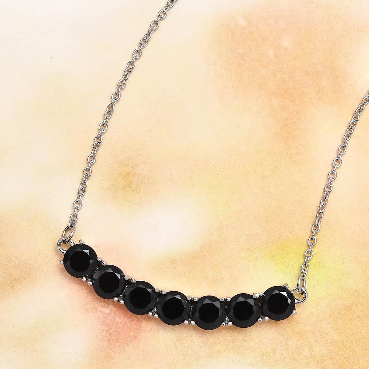 Thai Black Spinel Necklace 18 Inches in Stainless Steel 7.75 ctw image number 1