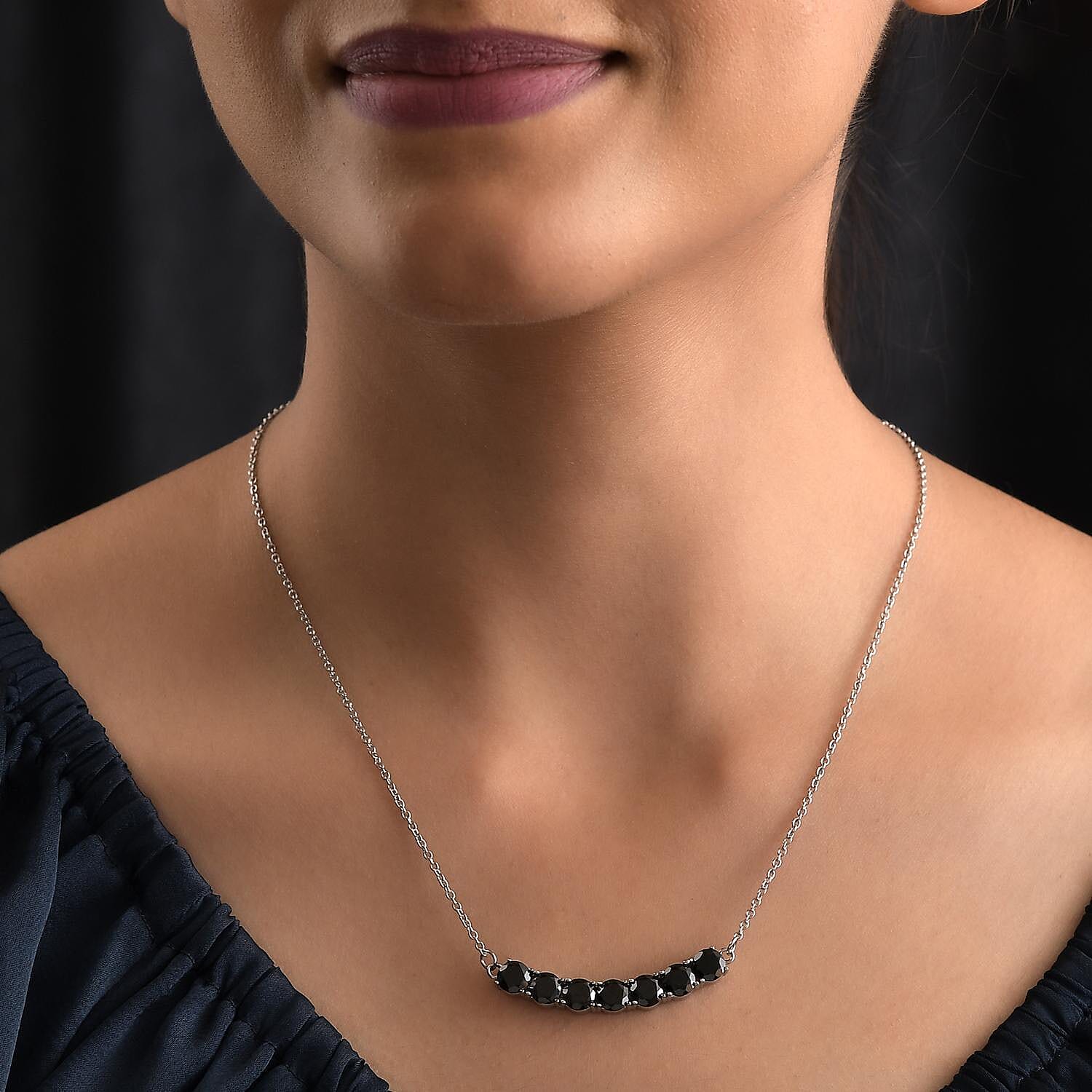 Thai Black Spinel Necklace 18 Inches in Stainless Steel 7.75 ctw