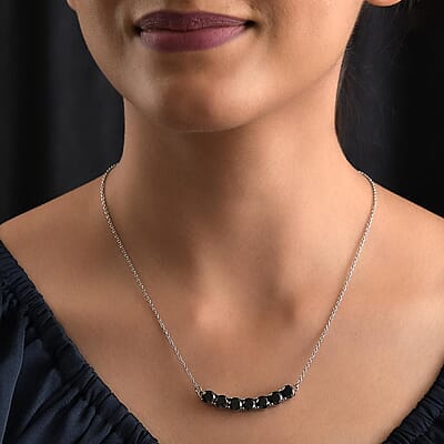 Thai Black Spinel Necklace 18 Inches in Stainless Steel 7.75 ctw