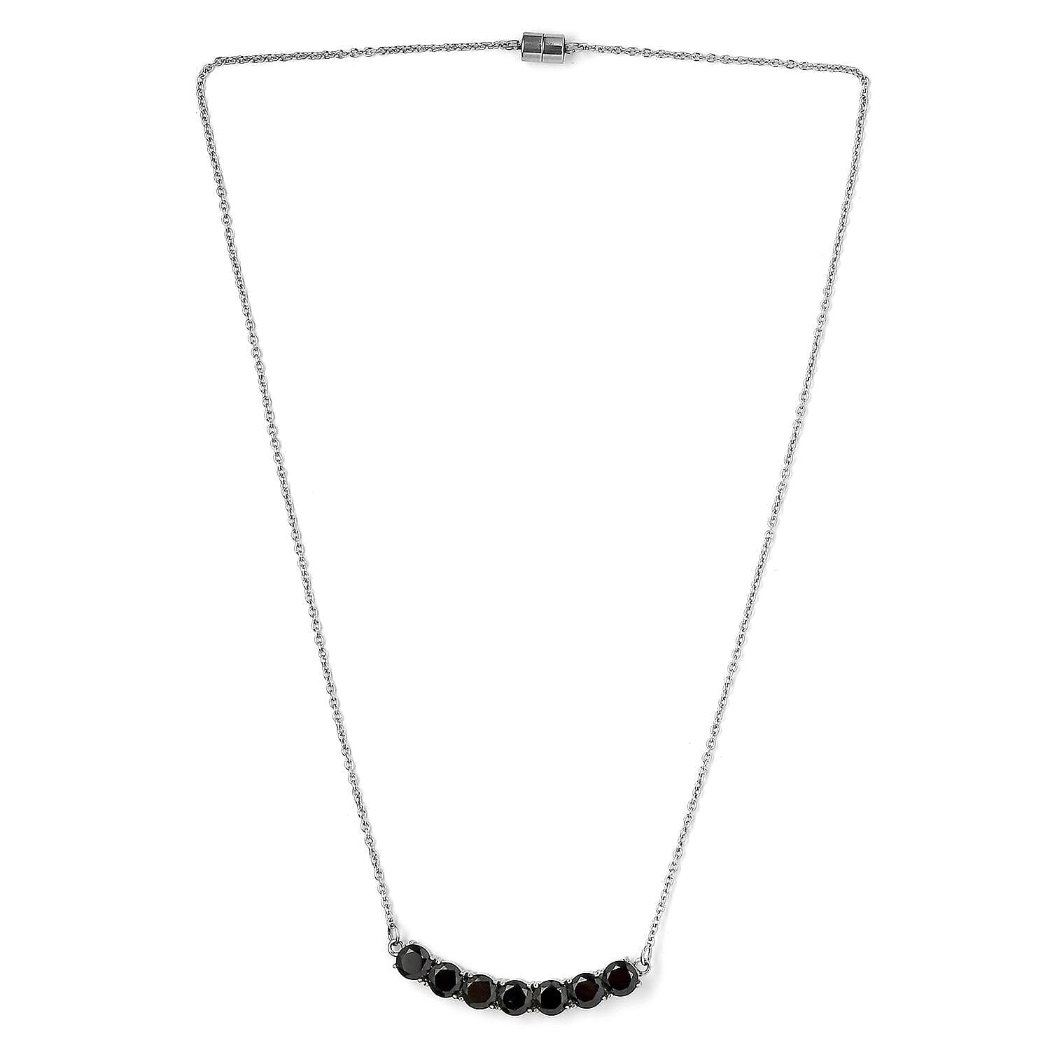 Thai Black Spinel Necklace 18 Inches in Stainless Steel 7.75 ctw