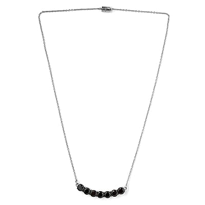 Thai Black Spinel Necklace 18 Inches in Stainless Steel 7.75 ctw