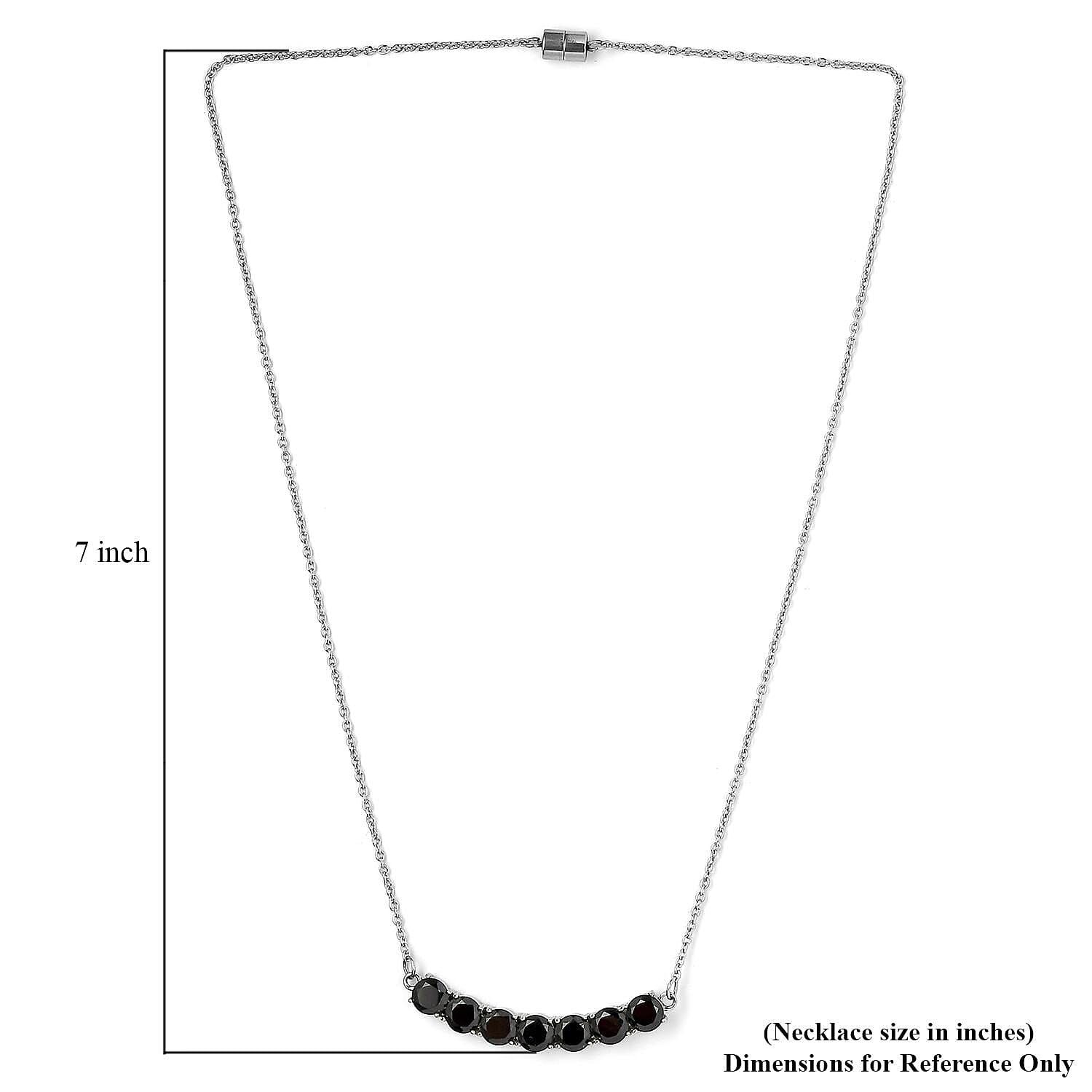 Thai Black Spinel Necklace 18 Inches in Stainless Steel 7.75 ctw