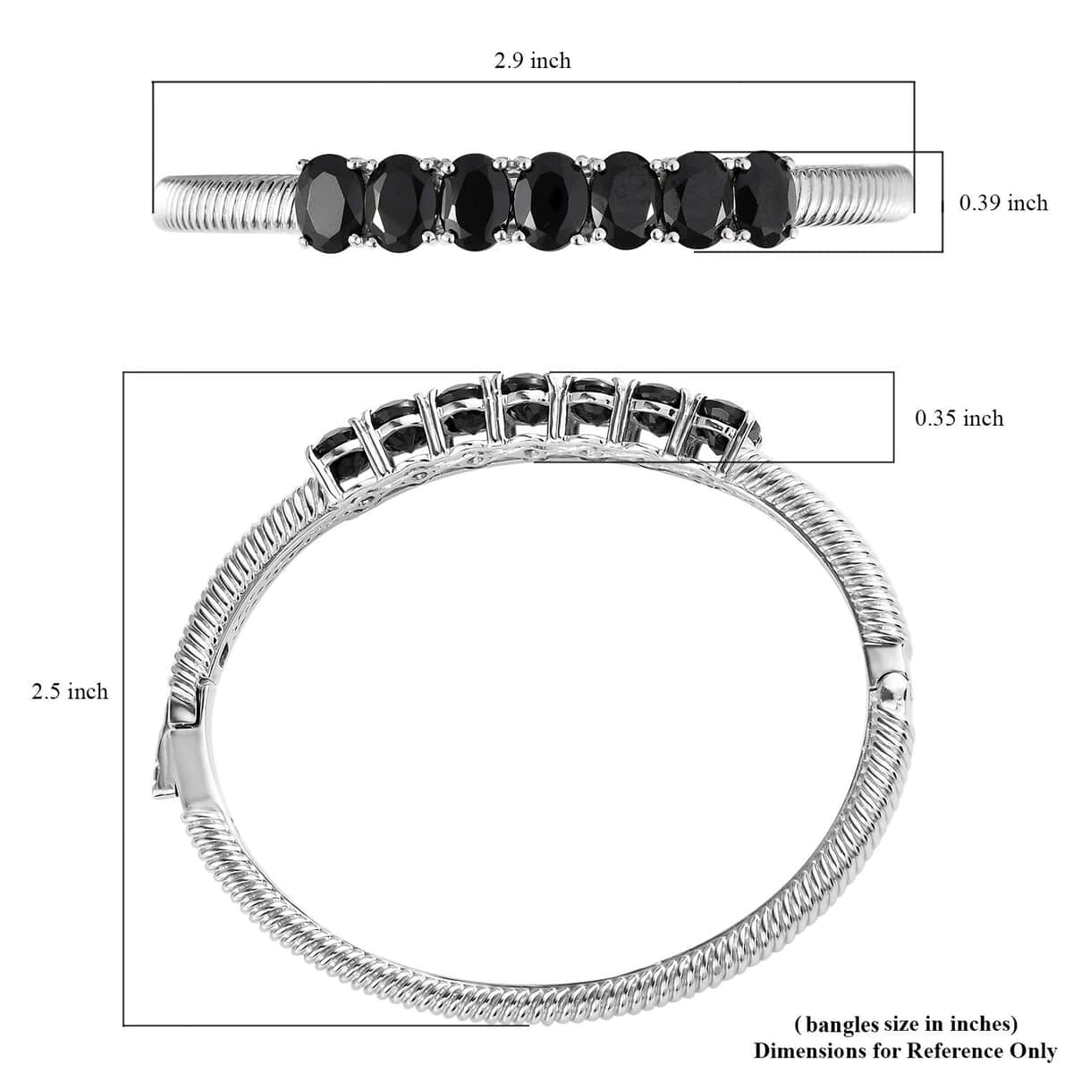 KARIS Natural Thai Black Spinel Bangle Bracelet in Platinum Bond (6.50 In) 11.25 ctw image number 5