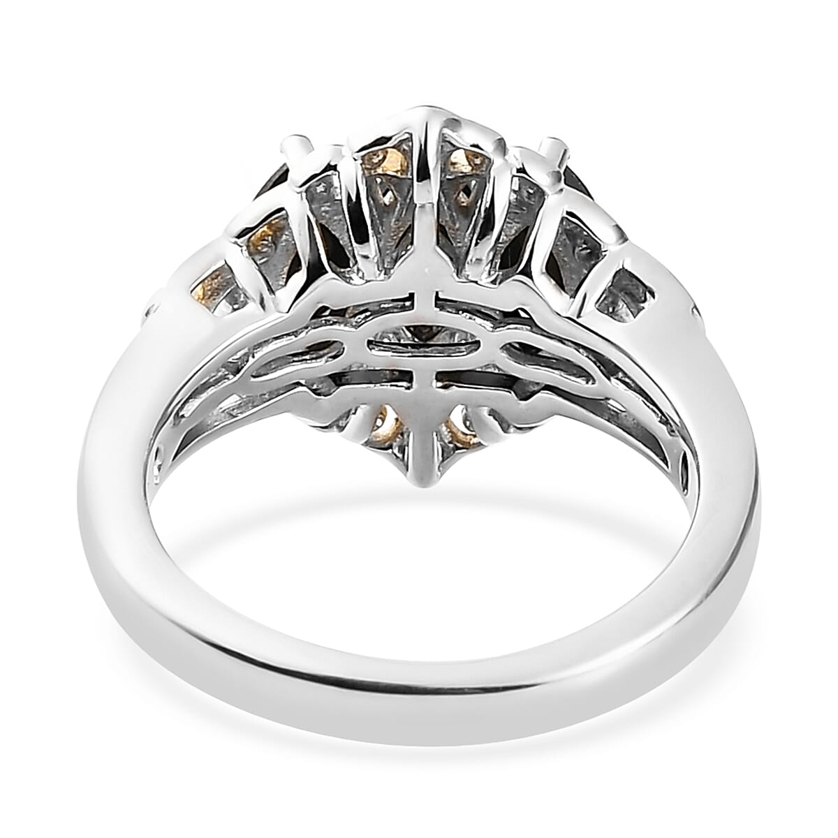 Karis Thai Black Spinel 3 Stone Ring in 18K Yellow Gold Plated and Platinum Bond (Size 7.0) 1.50 ctw image number 4