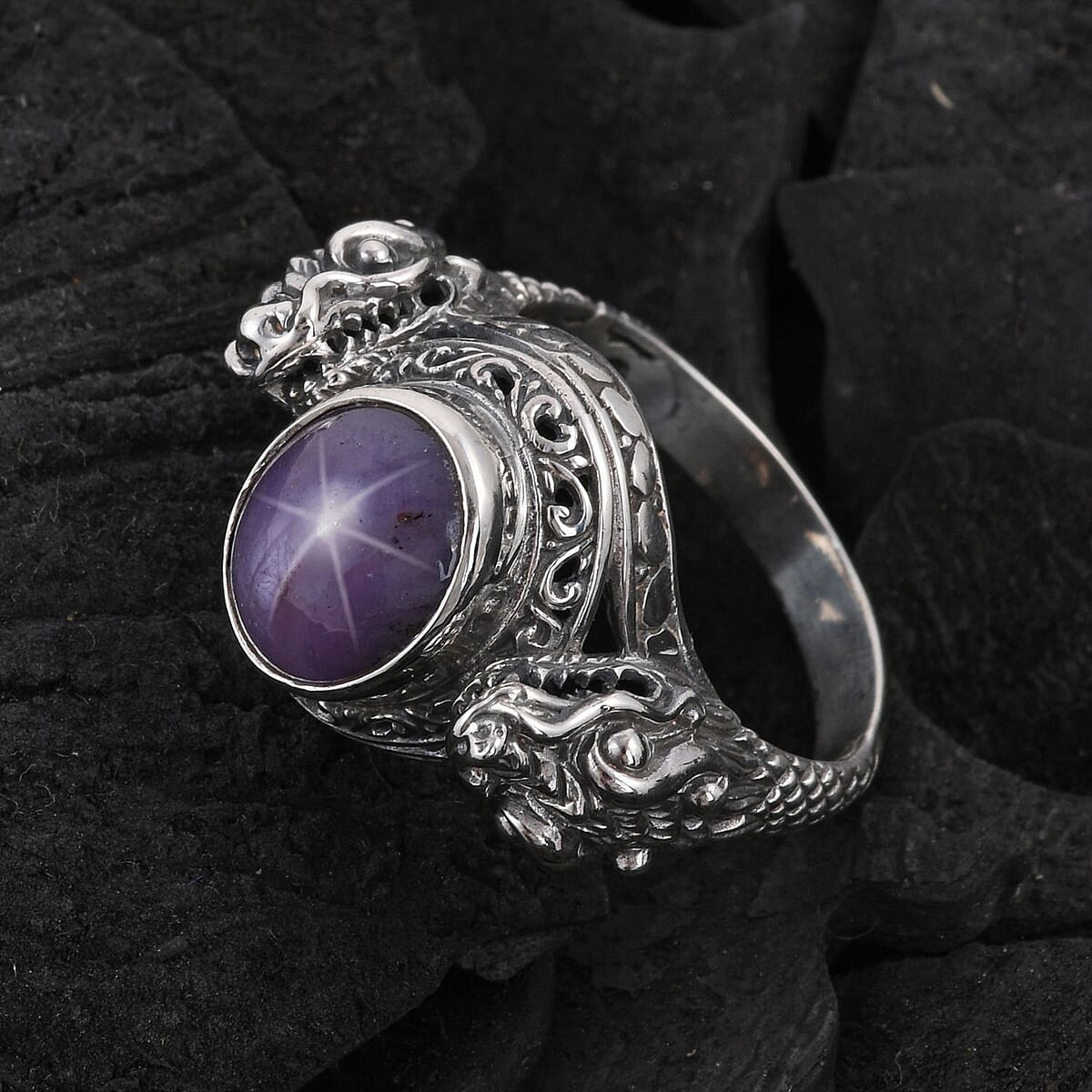 Bali Legacy Indian Star Ruby Dragon Ring in Sterling Silver (Size 5.0) 8.35 ctw image number 1