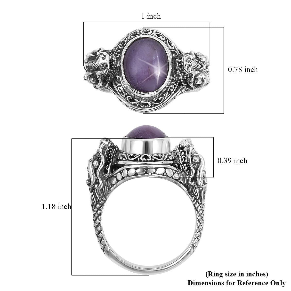 Bali Legacy Indian Star Ruby Dragon Ring in Sterling Silver (Size 5.0) 8.35 ctw image number 5