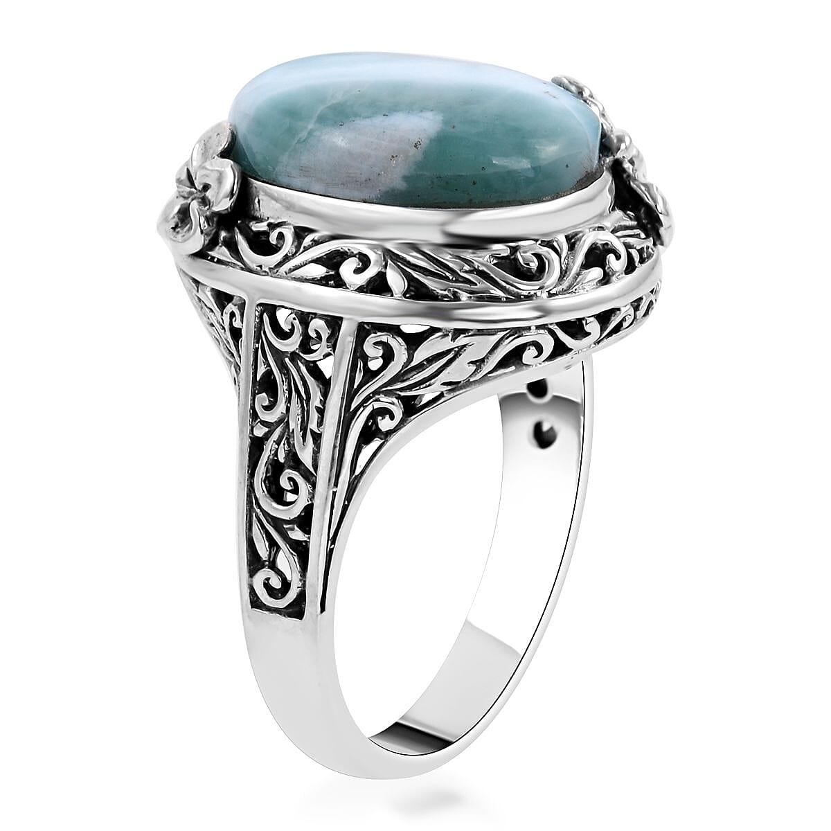 Bali Legacy Larimar Dragonfly & Floral Ring in Sterling Silver (Size 10.0) 9 Grams 12.25 ctw image number 3