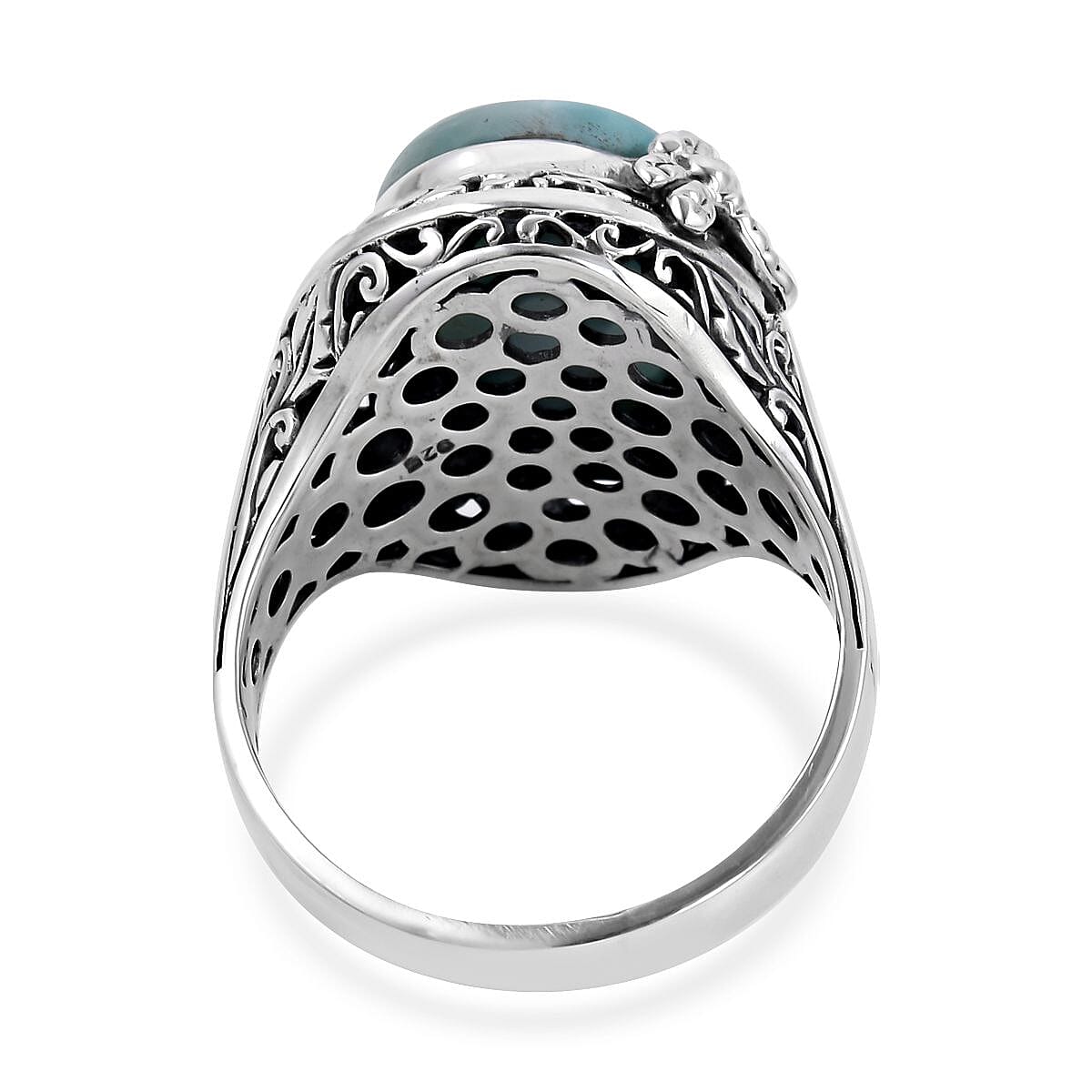 Bali Legacy Larimar Dragonfly & Floral Ring in Sterling Silver (Size 10.0) 9 Grams 12.25 ctw image number 4