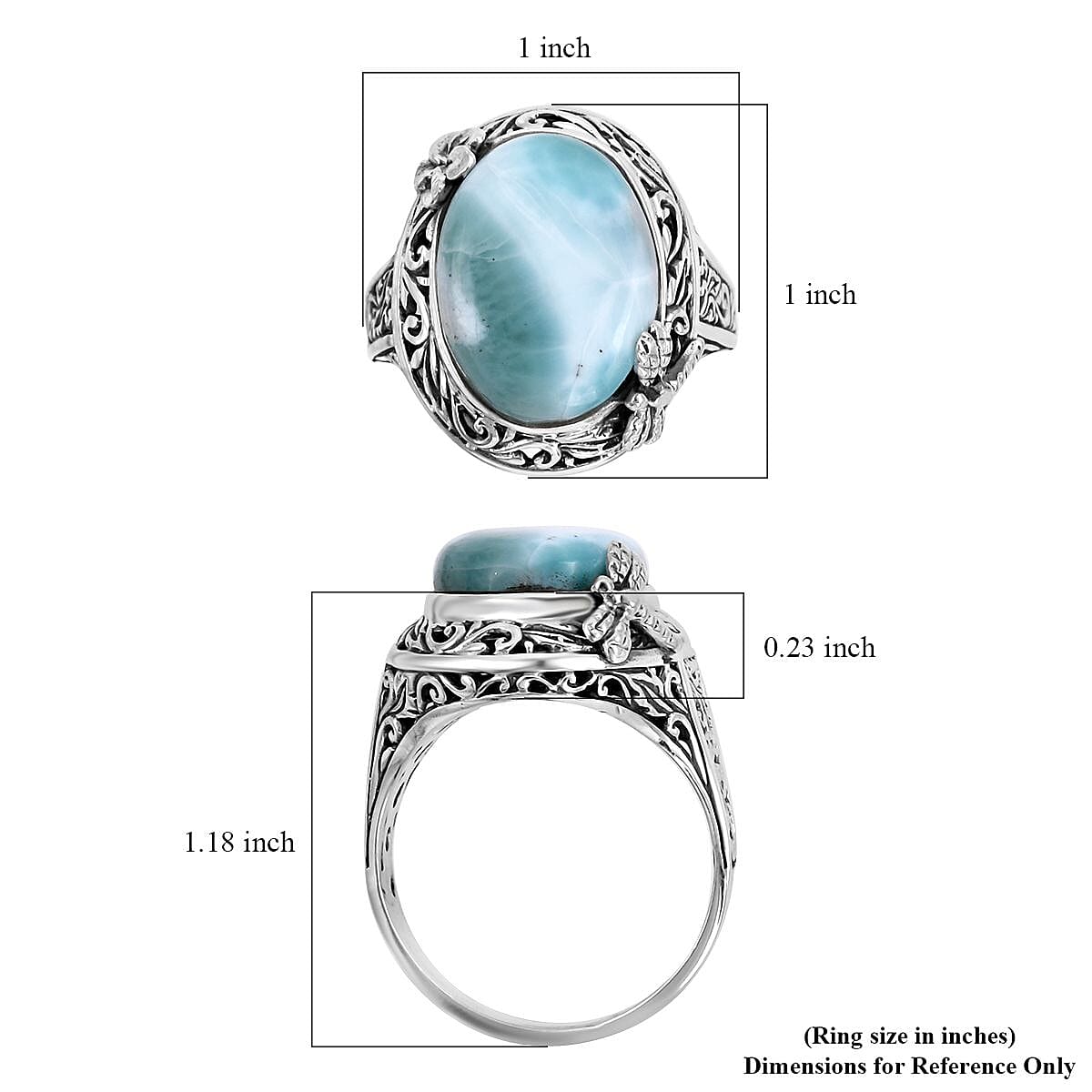 Bali Legacy Larimar Dragonfly & Floral Ring in Sterling Silver (Size 10.0) 9 Grams 12.25 ctw image number 5
