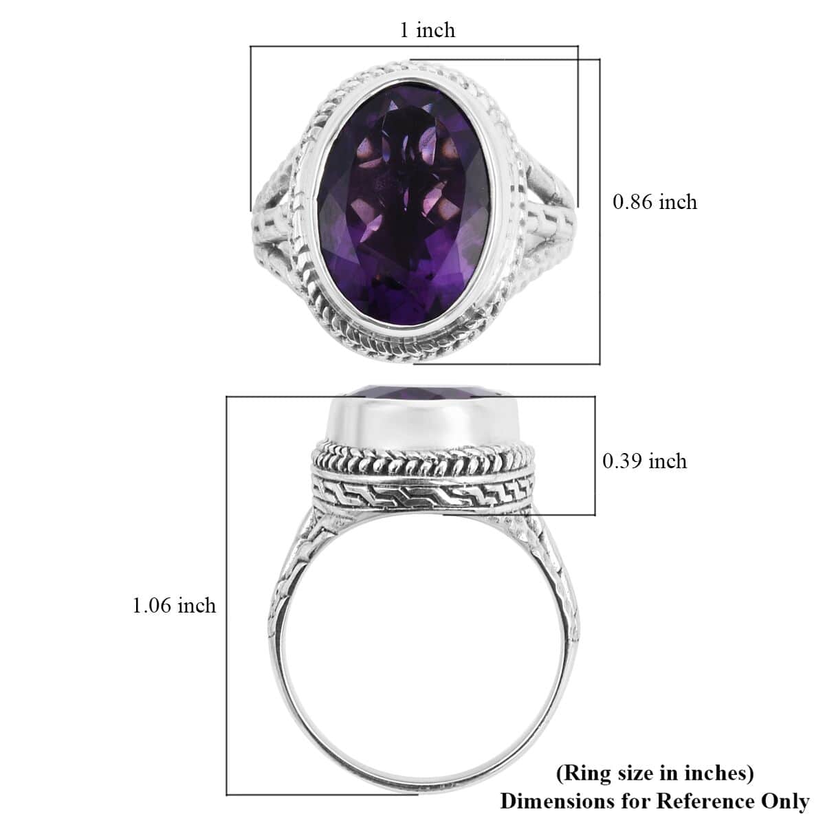 BALI LEGACY Premium African Amethyst Ring in Sterling Silver 10 Grams 12.50 ctw image number 5