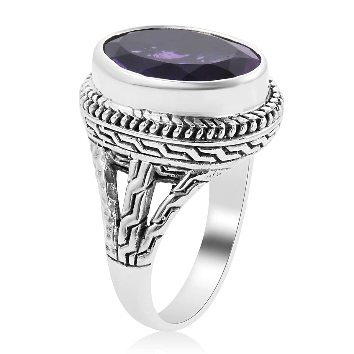 Bali Legacy Premium African Amethyst Ring in Sterling Silver (Size 6.0) 7.80 Grams 12.50 ctw image number 3