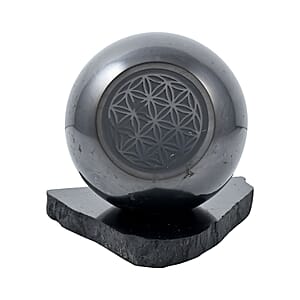 Flower of Life Engraved Shungite Sphere with Stand Approx. 4472ctw