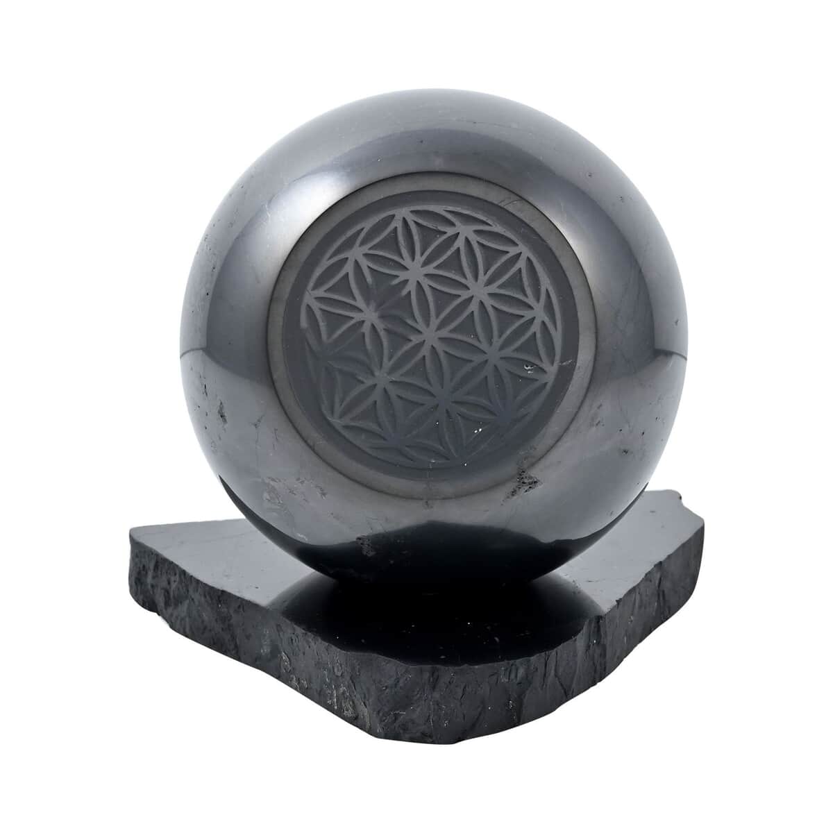Flower of Life Engraved Shungite Sphere with Stand Approx. 4472ctw image number 0