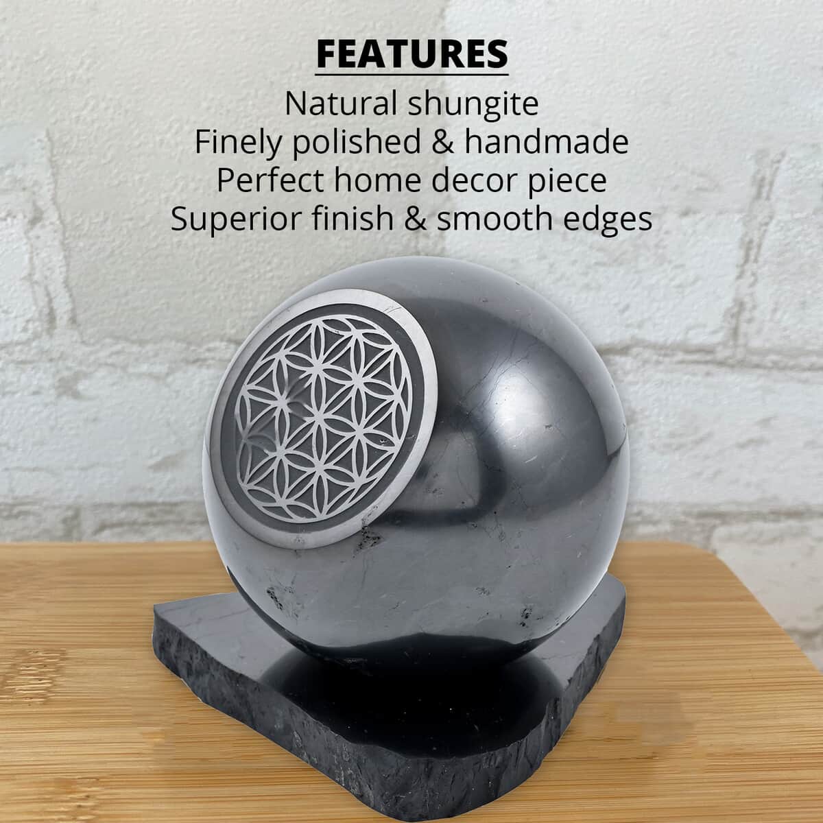 Flower of Life Engraved Shungite Sphere with Stand Approx. 4472ctw image number 2