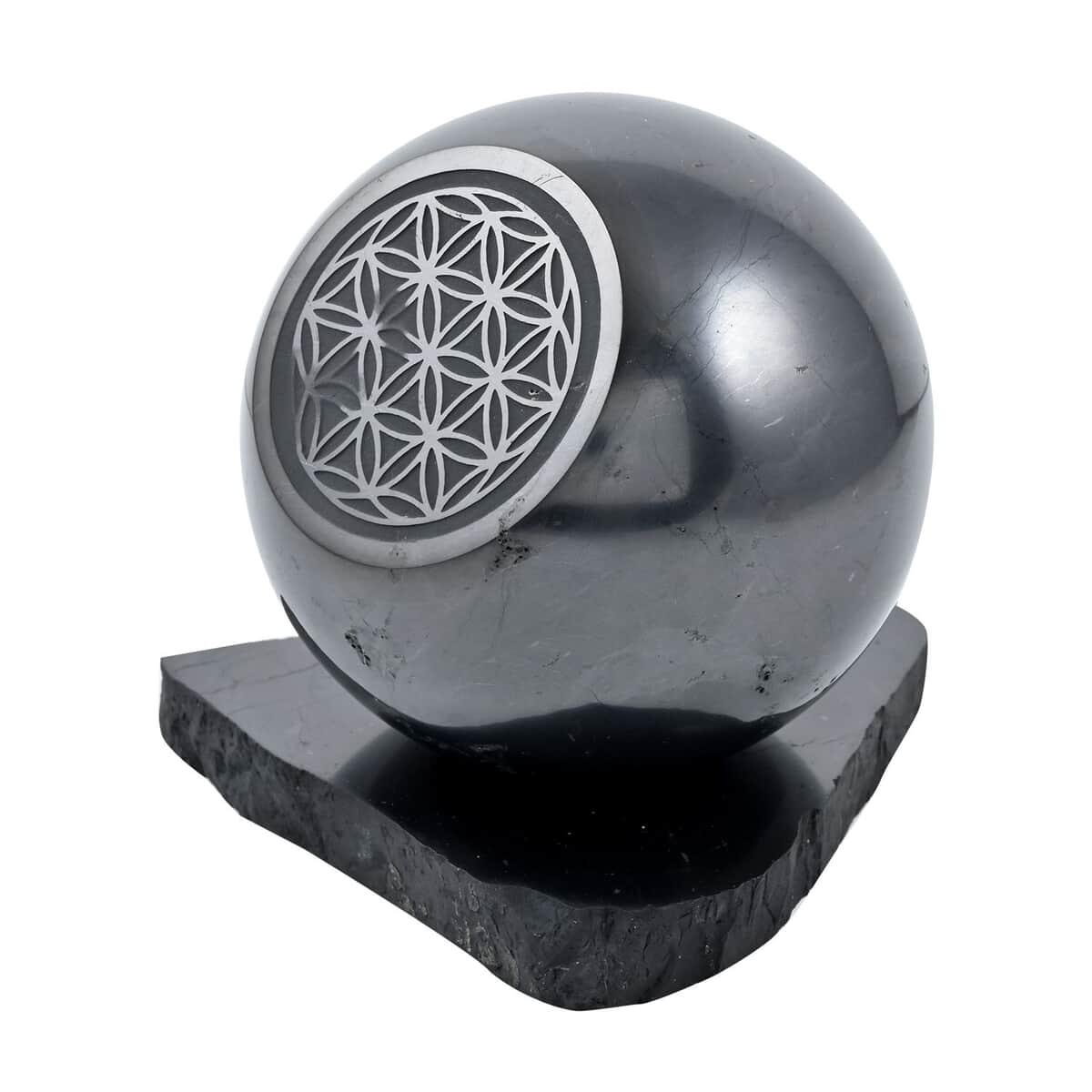 Flower of Life Engraved Shungite Sphere with Stand Approx. 4472ctw image number 5