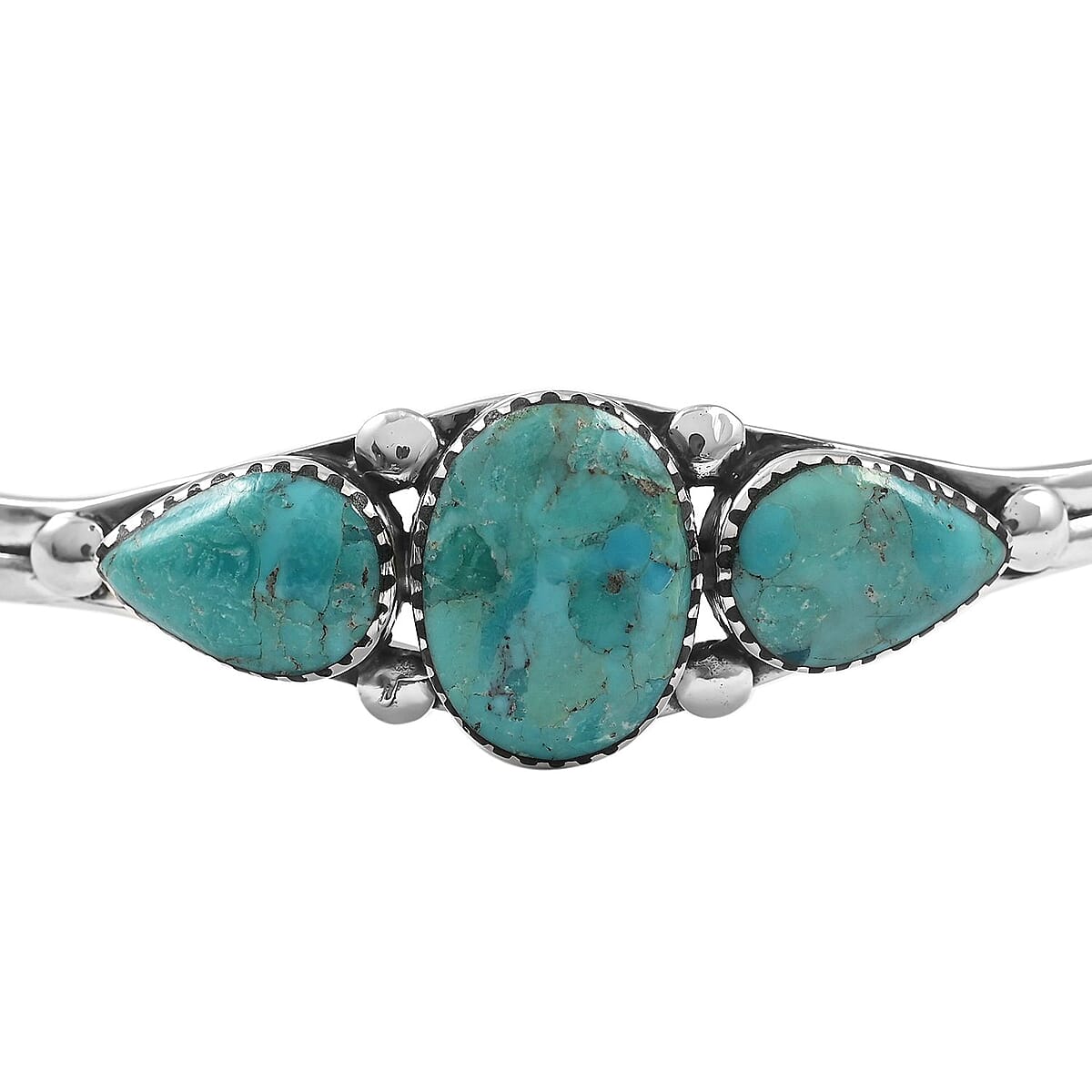 SANTA FE Style Kingman Turquoise Cuff Bracelet in Sterling Silver (6.00 In) 15.10 Grams 10.00 ctw image number 2