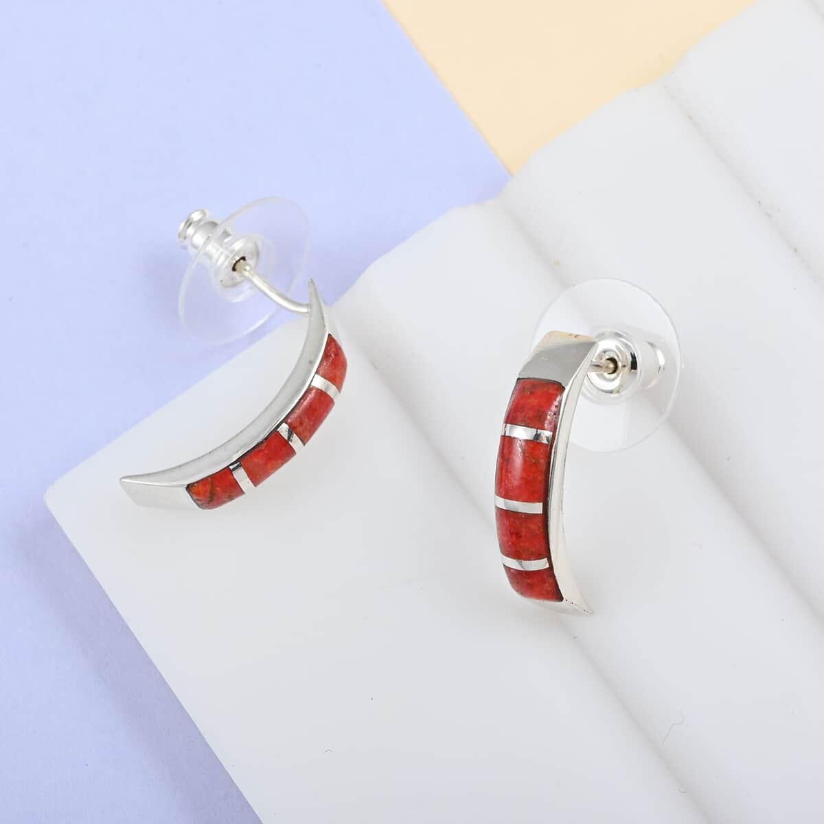 Santa Fe Style Coral Earrings in Sterling Silver image number 1