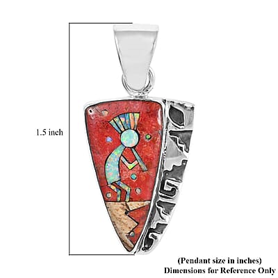 Santa Fe Style Coral and Multi Gemstone Kokopelli Pendant in Sterling Silver 0.20 ctw