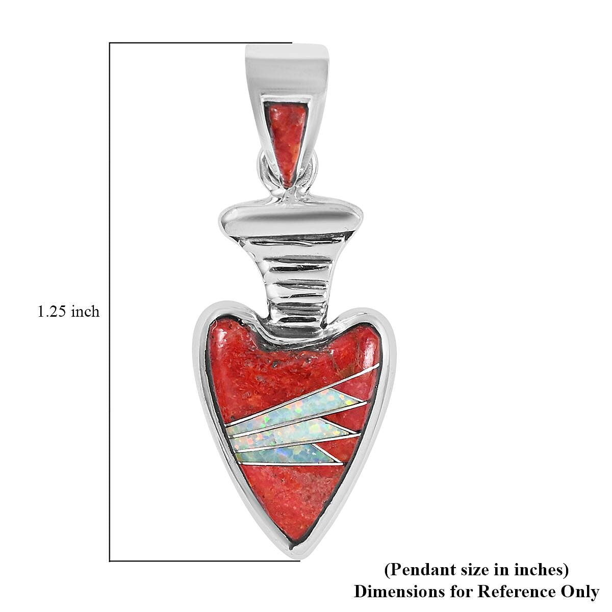 SANTA FE Style Lab Created Opal and Coral Arrowhead Pendant in Sterling Silver image number 3