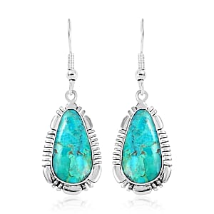 Santa Fe Style Kingman Turquoise Dangle Earrings in Sterling Silver 4.00 ctw