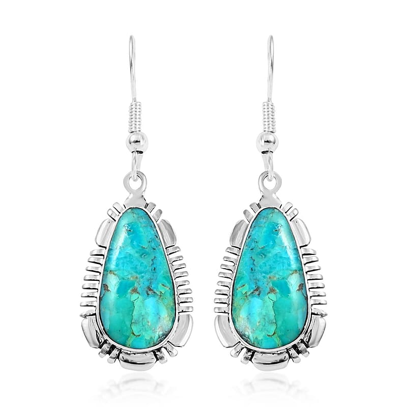 Santa Fe Style Kingman Turquoise Dangle Earrings in Sterling Silver 4.00 ctw
