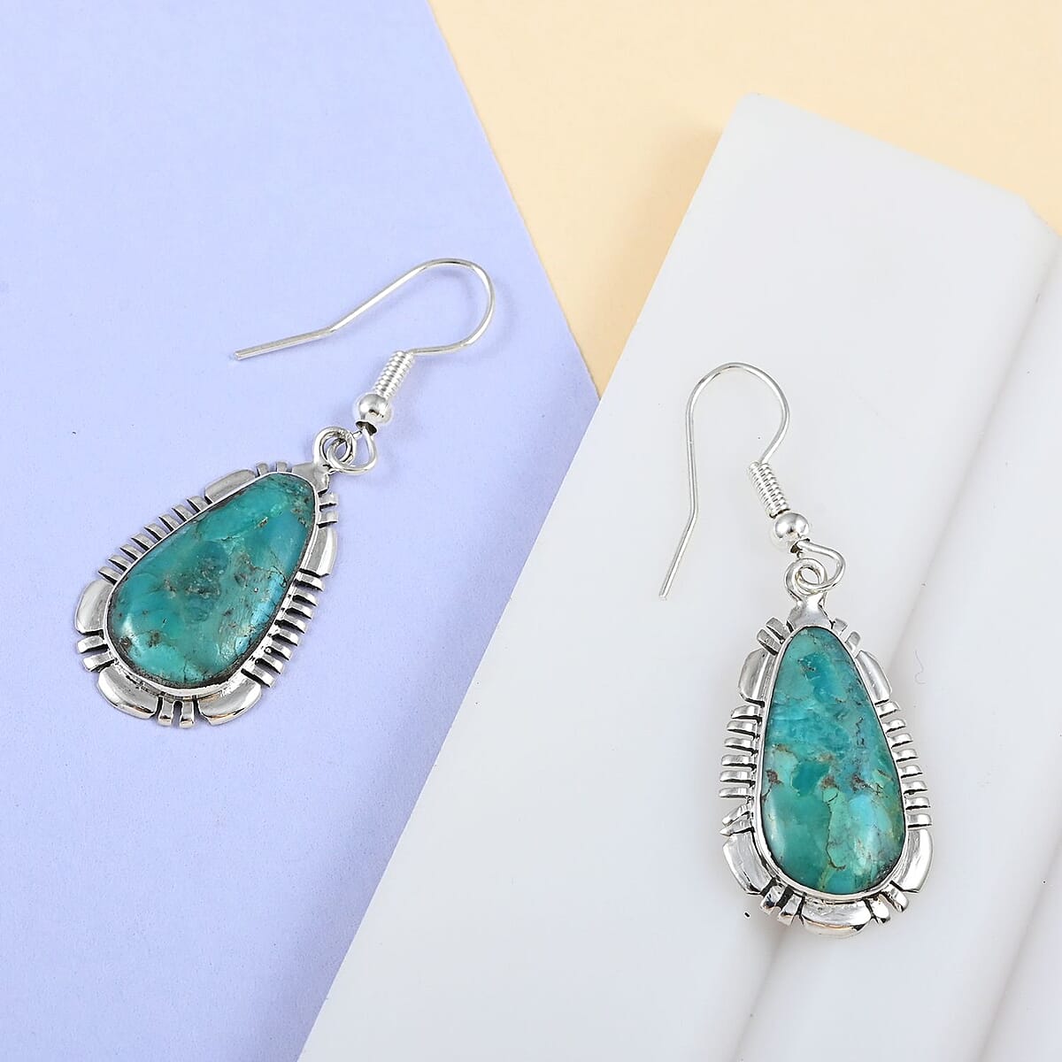 SANTA FE Style Kingman Turquoise Dangle Earrings in Sterling Silver 4.00 ctw image number 1