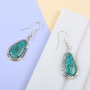 Santa Fe Style Kingman Turquoise Dangle Earrings in Sterling Silver 4.00 ctw