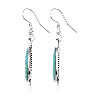 Santa Fe Style Kingman Turquoise Dangle Earrings in Sterling Silver 4.00 ctw