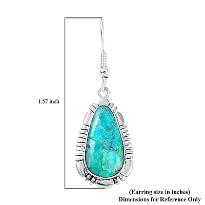 Santa Fe Style Kingman Turquoise Dangle Earrings in Sterling Silver 4.00 ctw