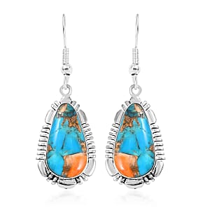 Santa Fe Style Spiny Turquoise Dangle Earrings in Sterling Silver 2.00 ctw