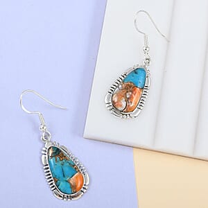 Santa Fe Style Spiny Turquoise Dangle Earrings in Sterling Silver 2.00 ctw