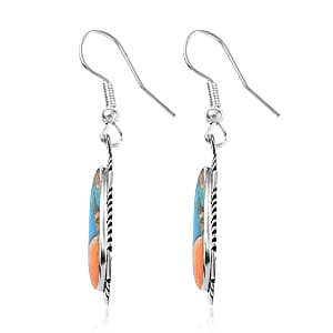 Santa Fe Style Spiny Turquoise Dangle Earrings in Sterling Silver 2.00 ctw