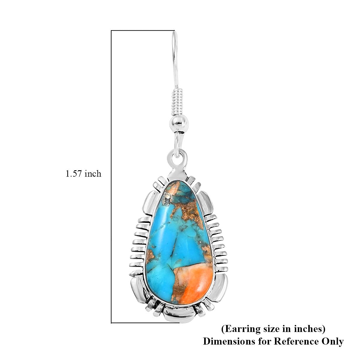 Santa Fe Style Spiny Turquoise Dangle Earrings in Sterling Silver 2.00 ctw image number 4