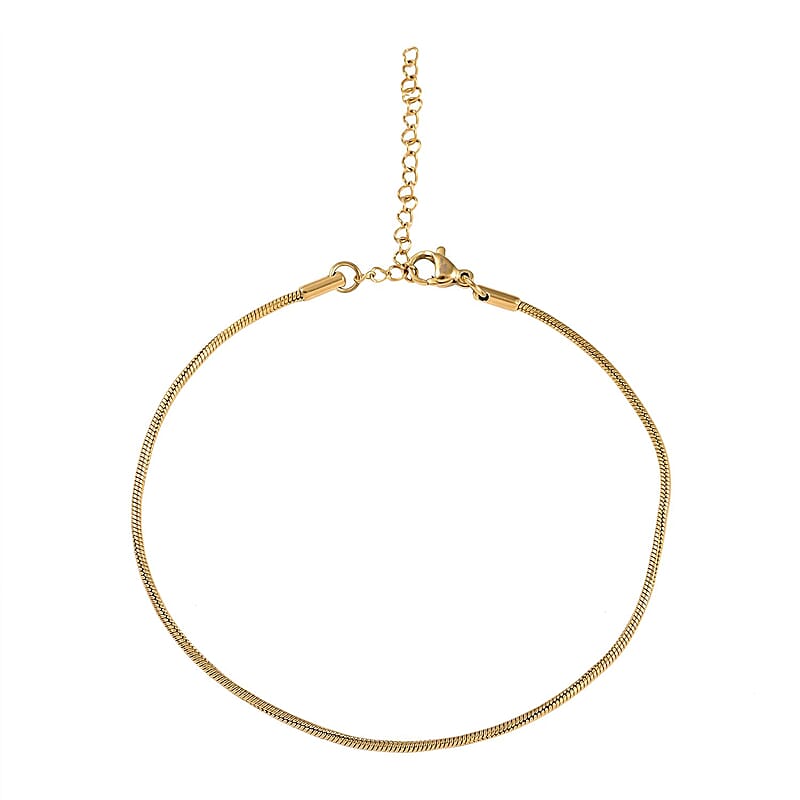 Snake Chain Anklet (9 In) in ION Plated YG Stainless Steel | Tarnish-Free, Waterproof, Sweat Proof Jewelry