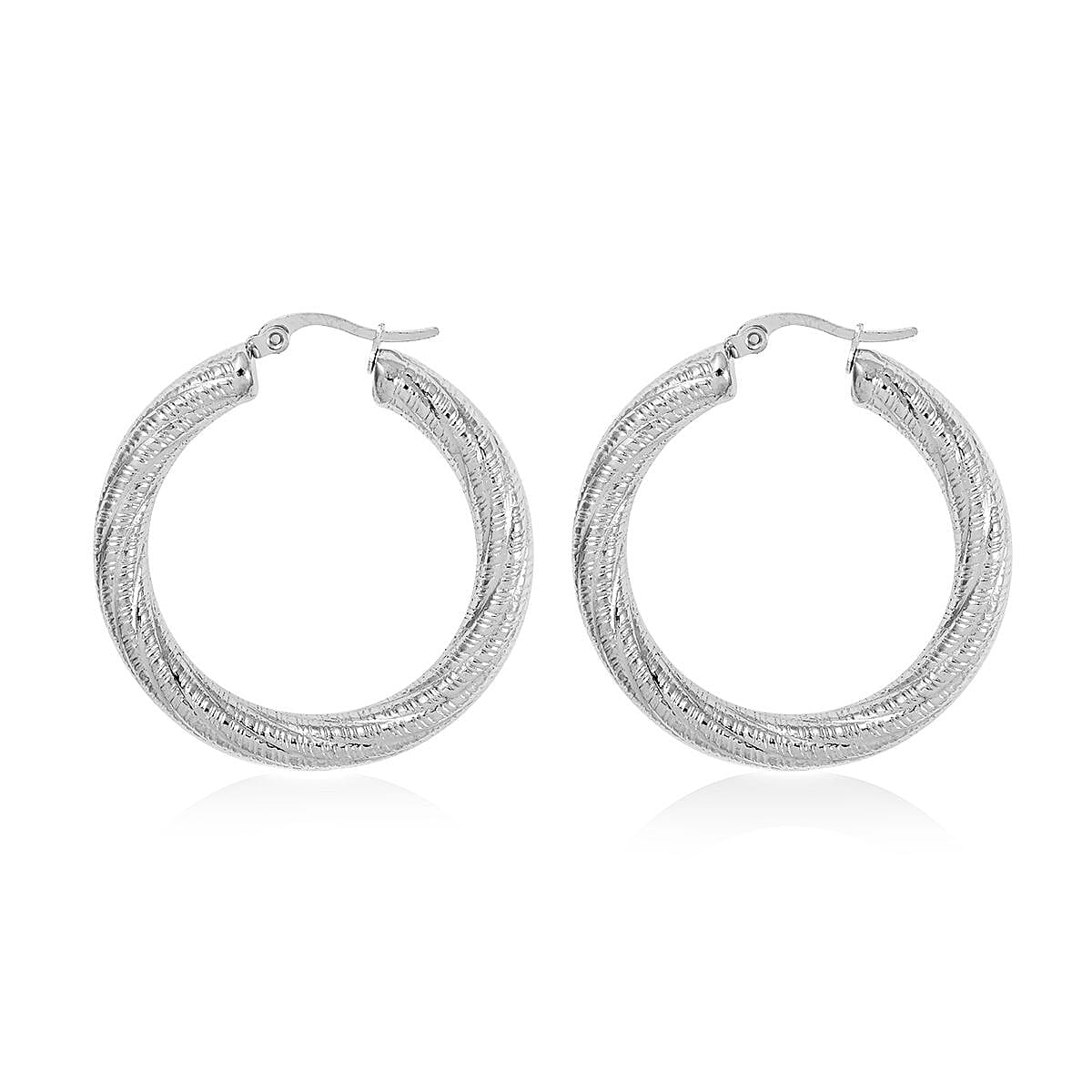 Thick Sand Blasted Textured Hoop Earrings in Stainless Steel (13.10 g) image number 3