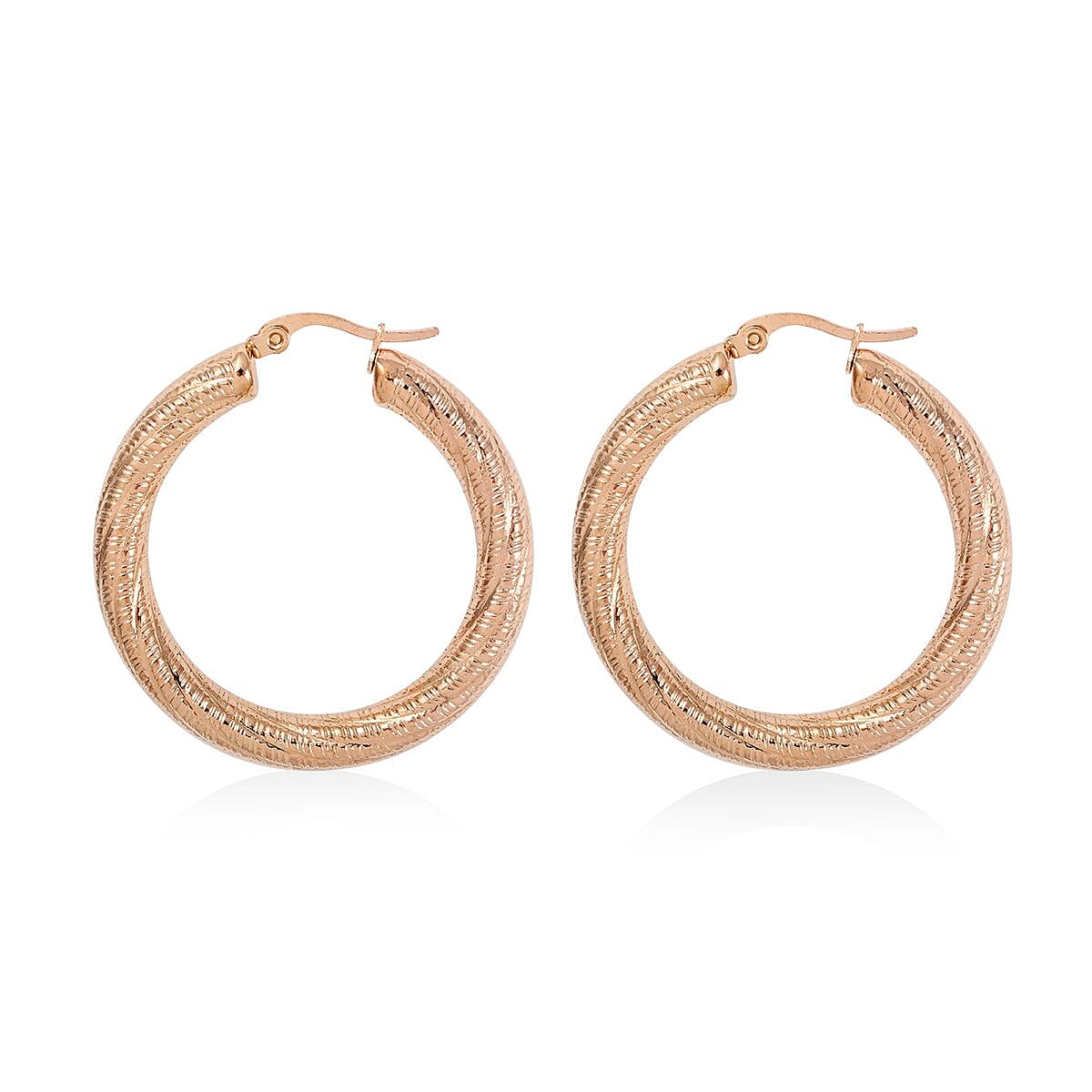 Thick Sand Blasted Textured Hoop Earrings in ION Plated Rose Gold Stainless Steel 13.10 Grams image number 3