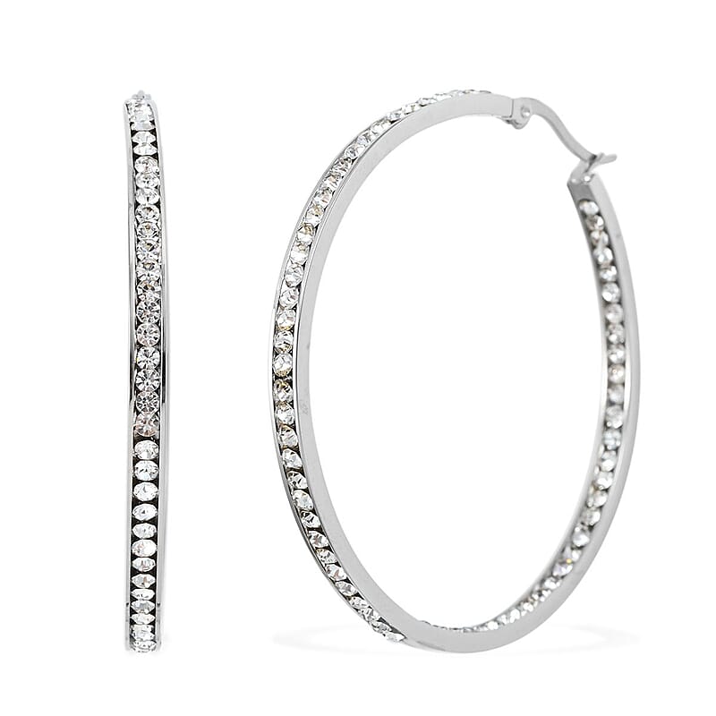 Simulated Diamond Hoop Earrings in Stainless Steel, Tarnish-Free, Waterproof, Sweat Proof Jewelry