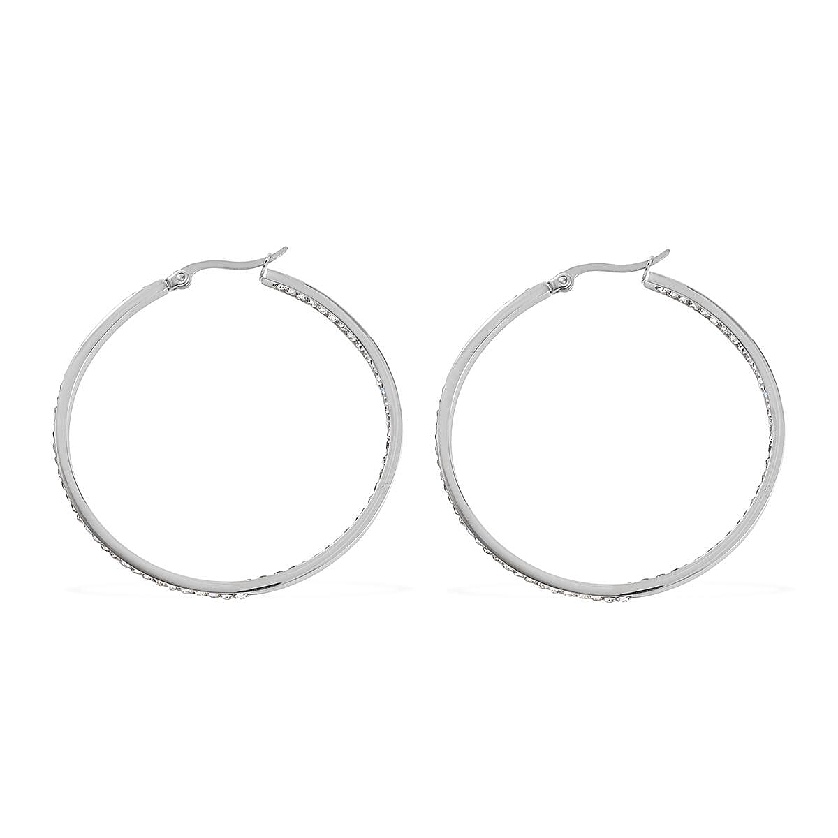 Simulated Diamond Hoop Earrings in Stainless Steel, Tarnish-Free, Waterproof, Sweat Proof Jewelry image number 3