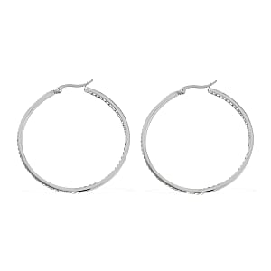 Simulated Diamond Hoop Earrings in Stainless Steel, Tarnish-Free, Waterproof, Sweat Proof Jewelry