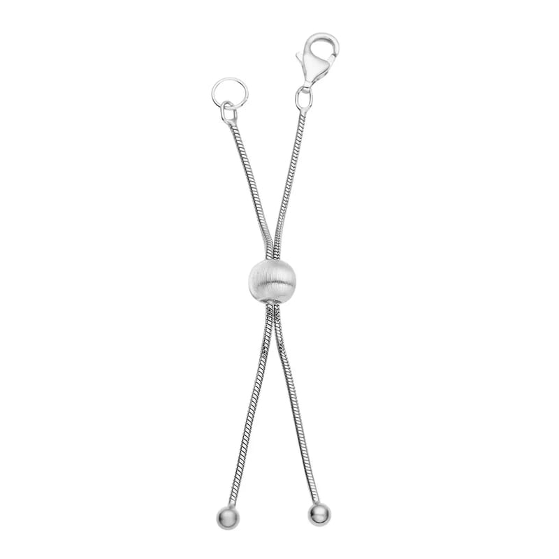 9mm Lobster Lock with 2Inch Each Side Snake Extender Chain and 6mm Adjusting Cat Eye Beads in Rhodium Over Sterling Silver