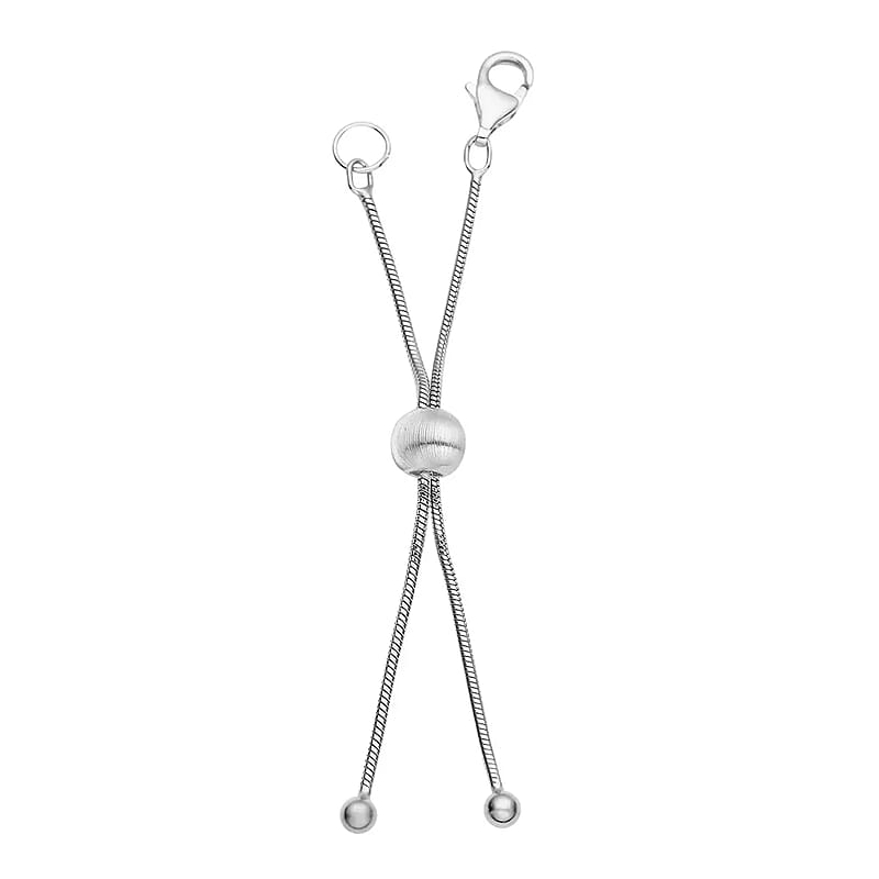 9mm Lobster Lock with 2Inch Each Side Snake Extender Chain and 6mm Adjusting Cat Eye Beads in Rhodium Over Sterling Silver