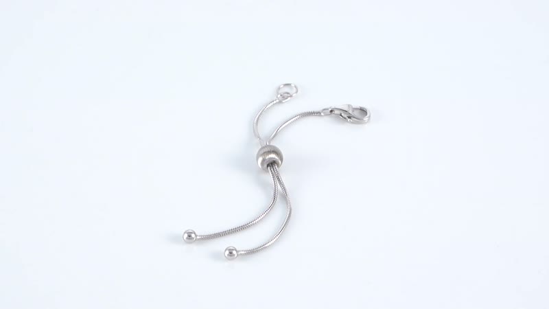 Rhodium Over Sterling Silver 9mm Lobster Lock with 2Inch Each Side Snake Extender Chain and 6mm Adjusting Cat Eye Beads