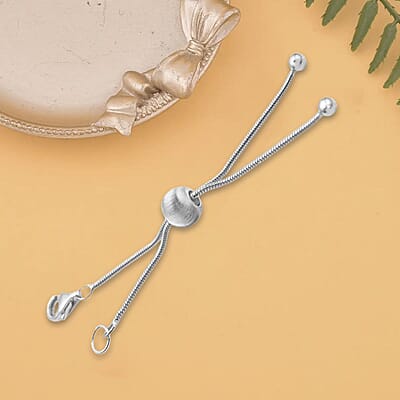 9mm Lobster Lock with 2Inch Each Side Snake Extender Chain and 6mm Adjusting Cat Eye Beads in Rhodium Over Sterling Silver