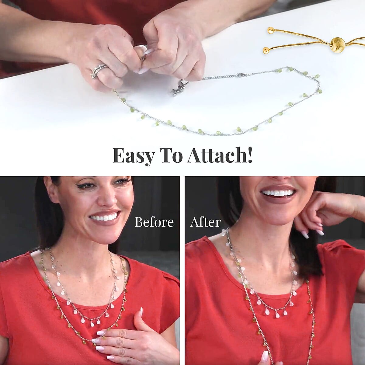 9mm Lobster Lock with 2Inch Each Side Snake Extender Chain and 6mm Adjusting Cat Eye Beads in 14K YG Over Sterling Silver image number 4