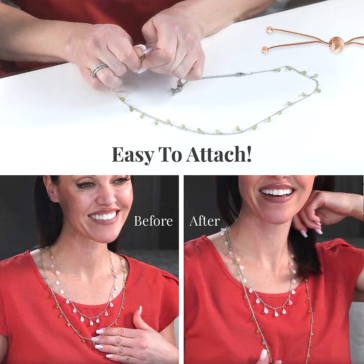 9mm Lobster Lock with 2Inch Each Side Snake Extender Chain and 6mm Adjusting Cat Eye Beads in 14K RG Over Sterling Silver image number 4