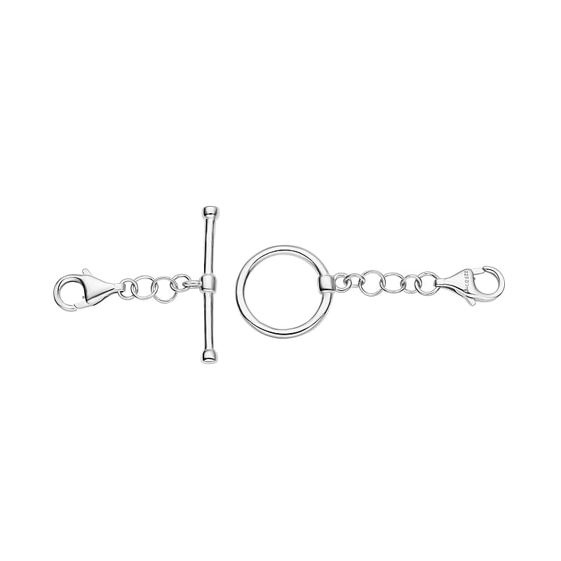 Rhodium Over Sterling Silver Toggle Clasp Extender with Double 9mm Lobster Lock