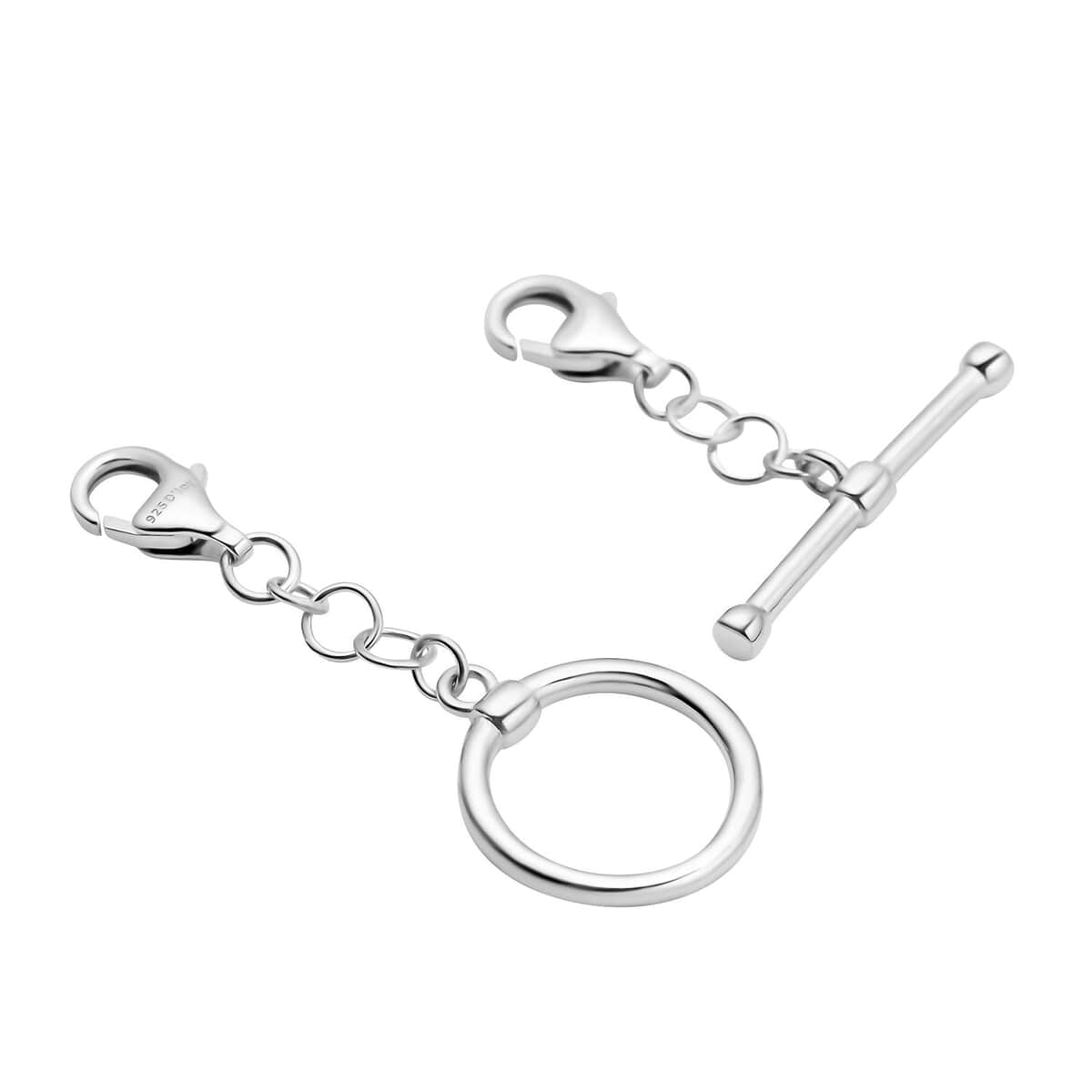 Rhodium Over Sterling Silver Toggle Clasp Extender with Double 9mm Lobster Lock image number 1